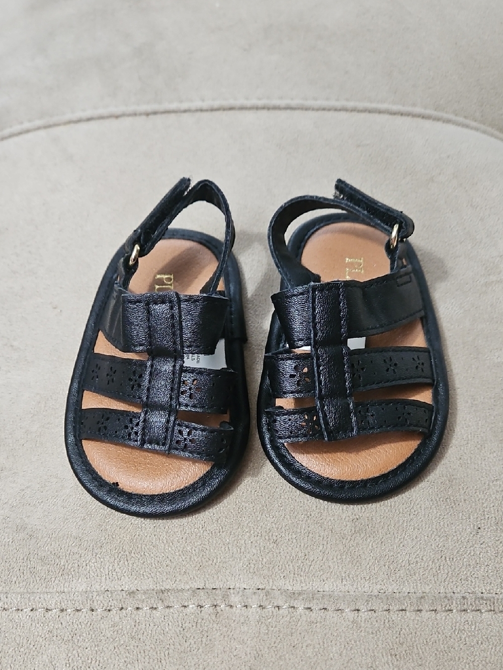 The Childrens Place Flower Gladiator, Black, Sandals, Size 0-3 mon.